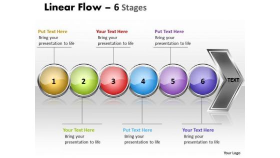 Business Finance Strategy Development Linear Flow 6 Stages Business Diagram