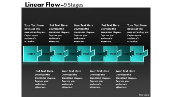 Business Finance Strategy Development Linear Flow 9 Stages Business Diagram