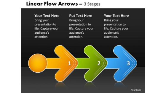 Business Finance Strategy Development Linear Flow Arrow 3 Stages Consulting Diagram