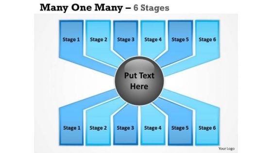 Business Finance Strategy Development Many One Many Process 6 Stages Business Cycle Diagram