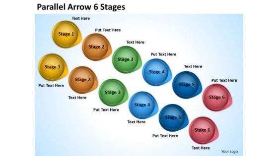 Business Finance Strategy Development Parallel Arrow 6 Stages Business Cycle Diagram