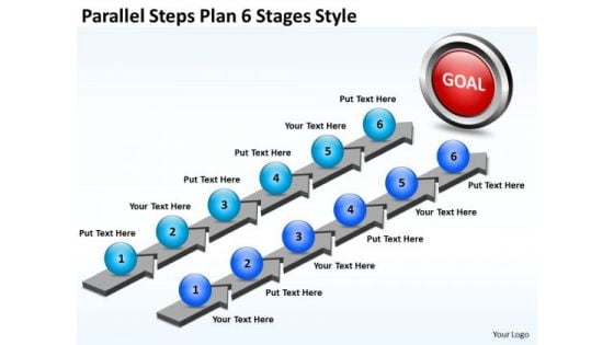 Business Finance Strategy Development Parallel Steps Plan 6 Stages Style Marketing Diagram
