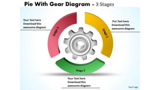 Business Finance Strategy Development Pie With Gear Diagram 3 Stages Consulting Diagram