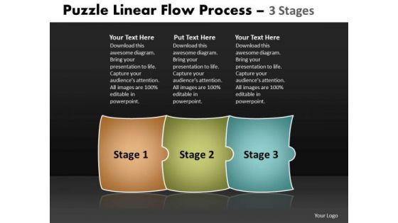 Business Finance Strategy Development Puzzle Linear Flow Process 3 Stages Marketing Diagram