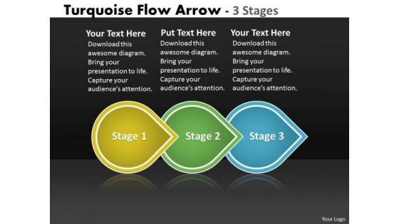 Business Finance Strategy Development Turquoise Flow Arrow 3 Stages Marketing Diagram