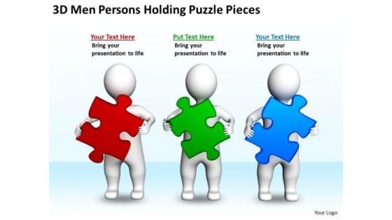 Business Flow Chart 3d Men Persons Holding Puzzle Pieces PowerPoint Templates