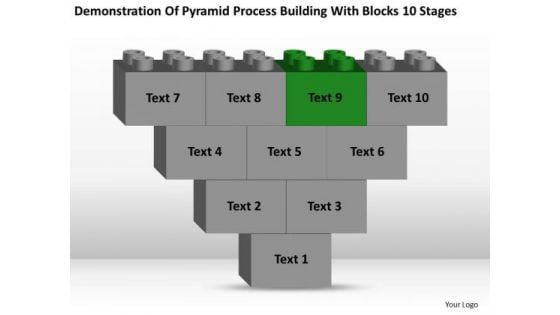 Business Flow Chart With Blocks 10 Stages PowerPoint Templates Backgrounds For Slide