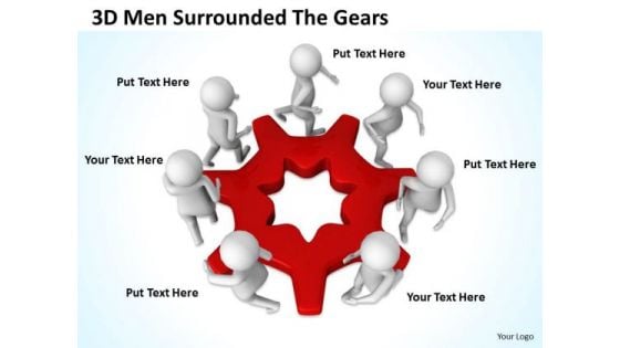 Business Flow Diagram Example 3d Men Surrounded The Gears PowerPoint Slides