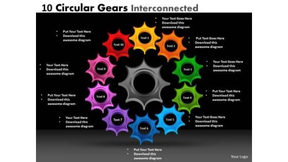 Business Framework Model 10 Circular Gears Interconnected Strategic Management