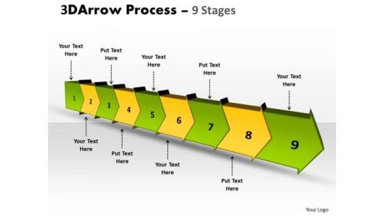 Business Framework Model 3d Arrow Process 9 Stages Strategy Diagram