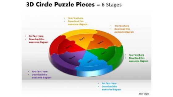 Business Framework Model 3d Circle Puzzle Diagram 6 Stages Sales Diagram