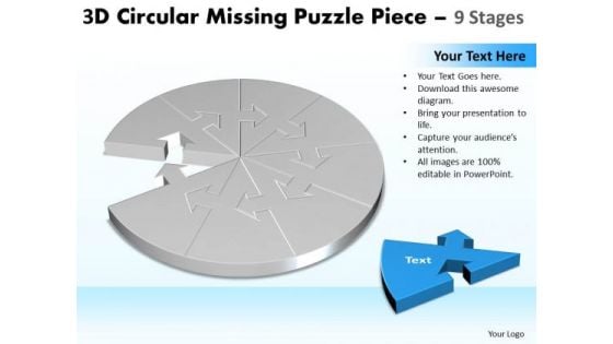 Business Framework Model 3d Circular Missing Puzzle Piece 9 Stages Marketing Diagram