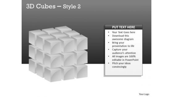 Business Framework Model 3d Cubes Broken Style Marketing Diagram