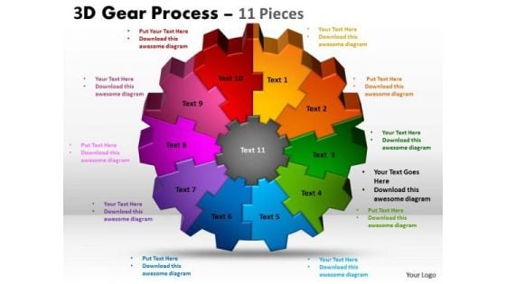 Business Framework Model 3d Gear Process 11 Pieces Strategic Management