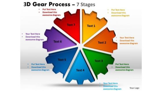 Business Framework Model 3d Gear Process 7 Stages Marketing Diagram