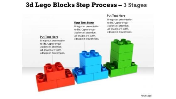 Business Framework Model 3d Lego Blocks Step Process 3 Stages Strategy Diagram