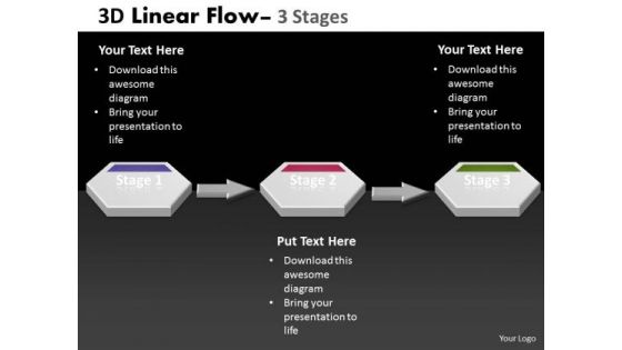 Business Framework Model 3d Linear Flow 3 Stages Strategic Management Consulting Diagram