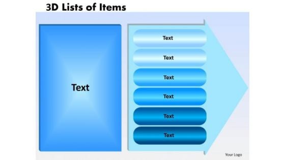 Business Framework Model 3d Lists Of Items 6 Marketing Diagram