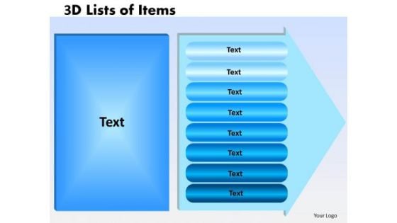 Business Framework Model 3d Lists Of Items Eight Steps Marketing Diagram