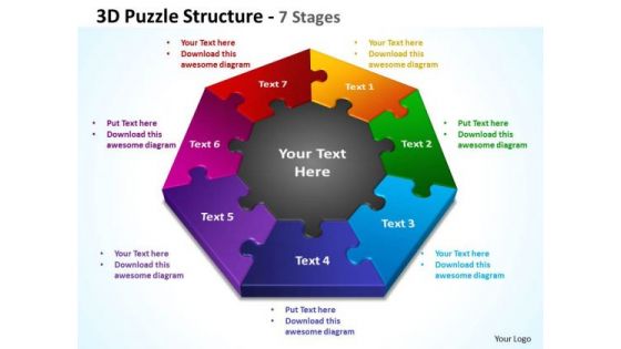 Business Framework Model 3d Puzzle Structure 7 Stages Strategy Diagram