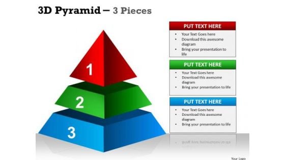 Business Framework Model 3d Pyramid 3 Pieces Marketing Diagram