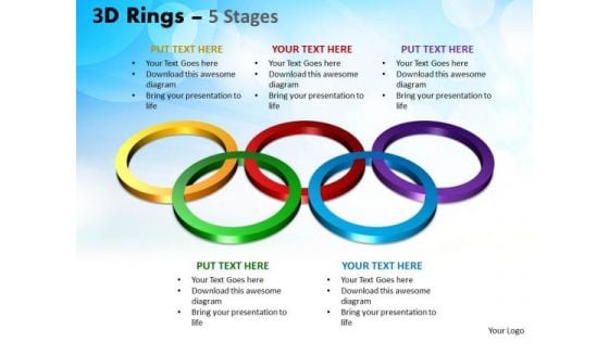 Business Framework Model 3d Rings 5 Stages Business Diagram