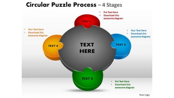 Business Framework Model 4 Stages Circular Diagram Puzzle Process Sales Diagram