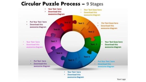 Business Framework Model 9 Stages Circular Puzzle Process Marketing Diagram