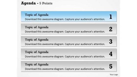 Business Framework Model Agenda 5 Points Business Diagram