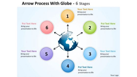 Business Framework Model Arrow Process With Globe 6 Stages Marketing Diagram