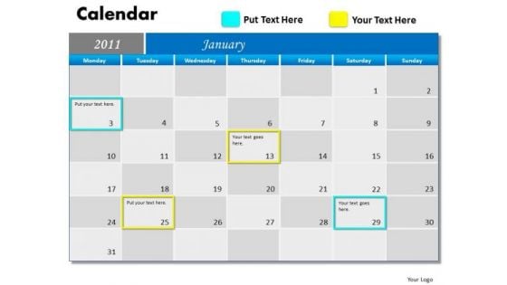 Business Framework Model Blue Calendar 2011 Marketing Diagram