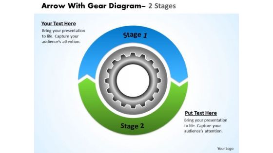 Business Framework Model Circular Arrows With Gears 2 Stages Strategy Diagram