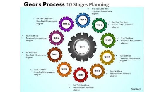 Business Framework Model Gears Process 10 Stages Planning Business Diagram