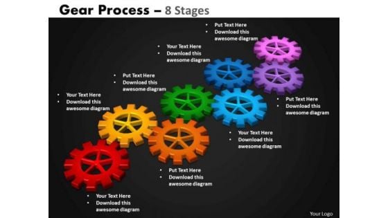 Business Framework Model Gears Process 8 Stages Sales Diagram