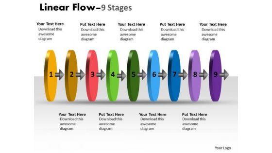 Business Framework Model Linear Flow 9 Stages Strategy Diagram