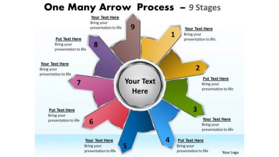 Business Framework Model One Many Arrow Process 9 Stages Marketing Diagram
