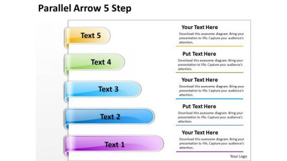 Business Framework Model Parallel Arrow 5 Step Strategy Diagram