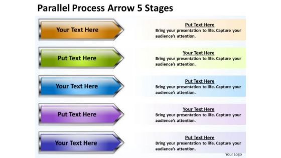 Business Framework Model Parallel Process Arrow 5 Stages Sales Diagram