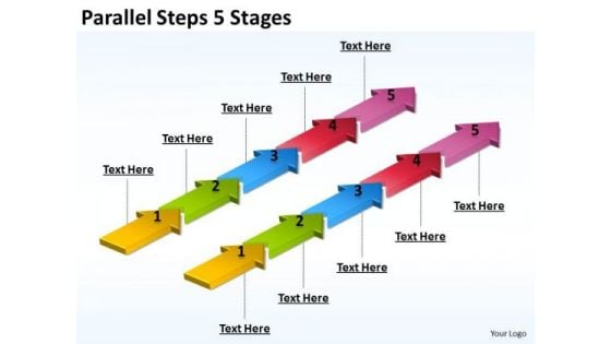 Business Framework Model Parallel Steps 5 Stages Sales Diagram