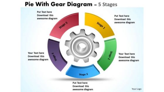 Business Framework Model Pie With Gear Diagram 5 Stages Marketing Diagram