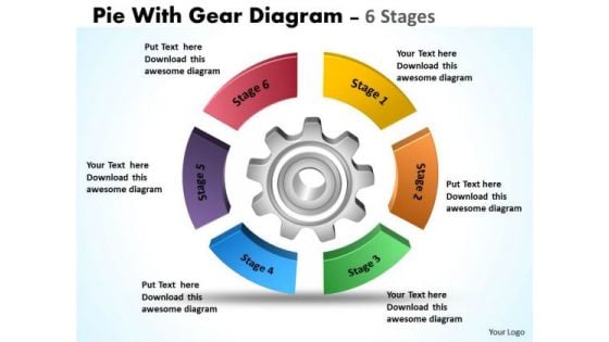 Business Framework Model Pie With Gear Diagram 6 Stages Marketing Diagram