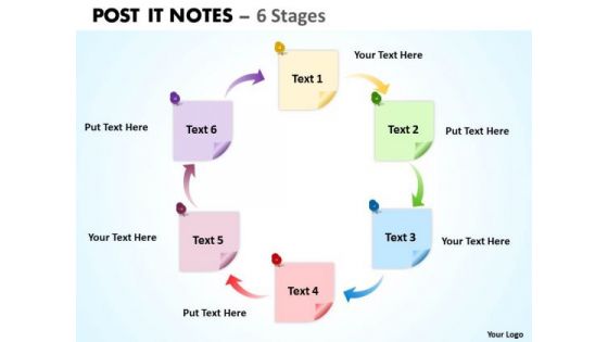 Business Framework Model Post It Notes 6 Stages Marketing Diagram