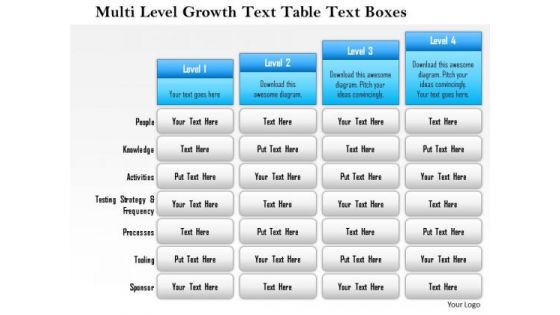Business Framework Multi Level Growth Text Table Text Boxes 1 PowerPoint Presentation