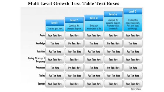 Business Framework Multi Level Growth Text Table Text Boxes 2 PowerPoint Presentation