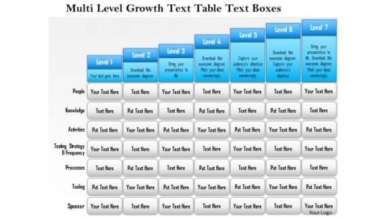 Business Framework Multi Level Growth Text Table Text Boxes 4 PowerPoint Presentation