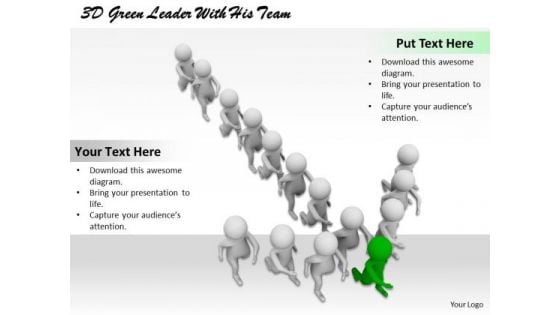 Business Integration Strategy 3d Green Leader With His Team Character Models