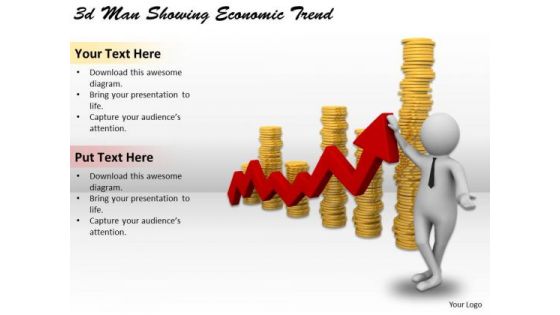 Business Integration Strategy 3d Man Showing Economic Trend Characters