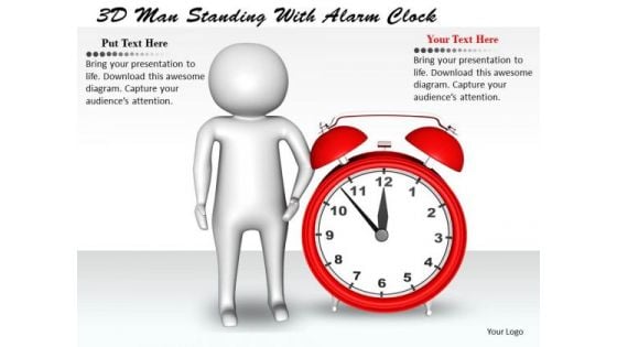 Business Integration Strategy 3d Man Standing With Alarm Clock Adaptable Concepts