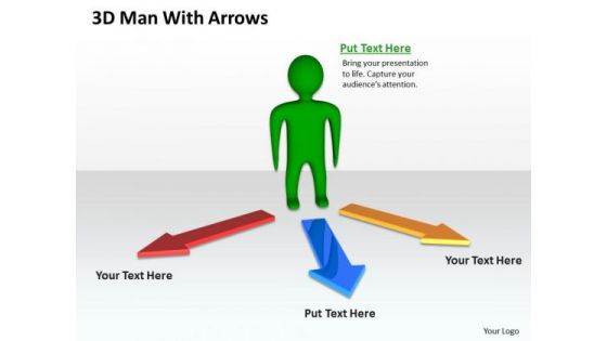 Business Intelligence Diagram 3d Man With Arrows PowerPoint Slides