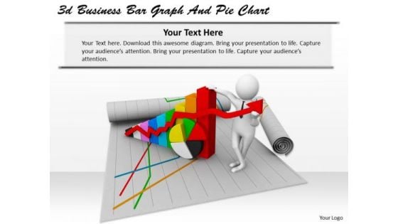 Business Intelligence Strategy 3d Bar Graph And Pie Chart Characters